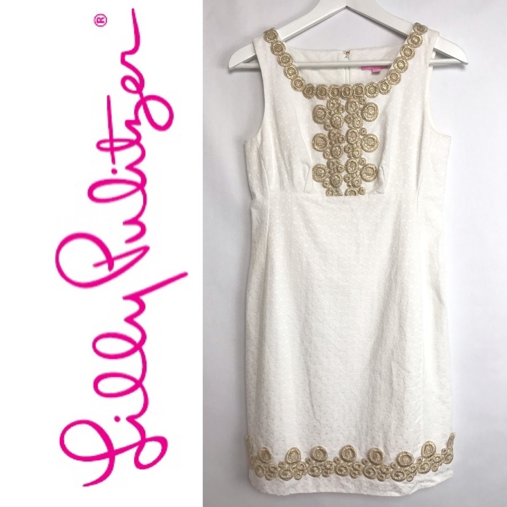 Lilly Pulitzer White and Gold Appliqué Dress 2